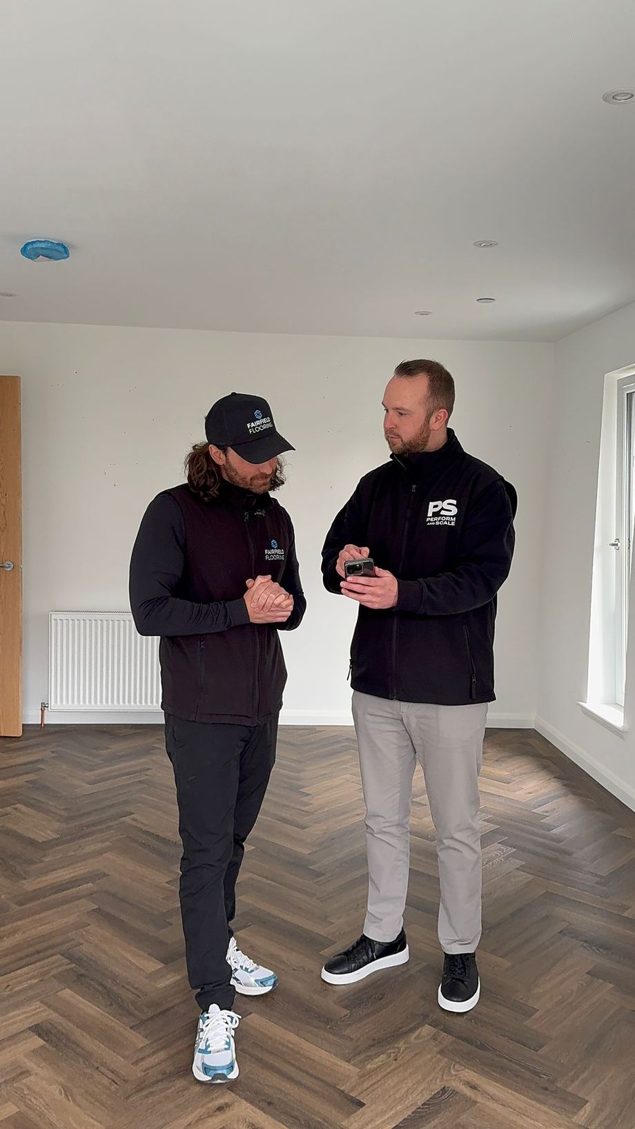 Ryan O'Connor of Perform and Scale on site with a Fairfield Flooring client