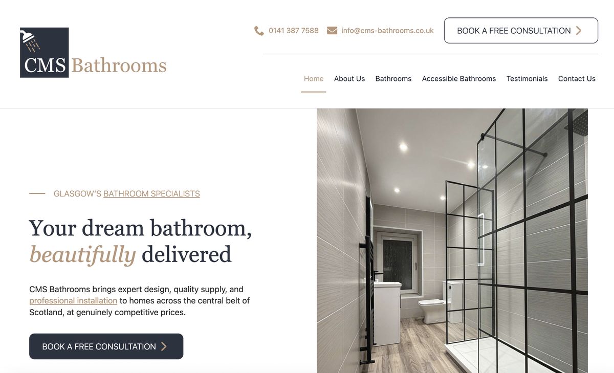 CMS Bathrooms website built by Perform and Scale